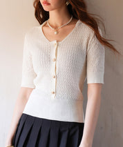 ケーブル編み深めクルーネックサマーニットsdpxyf2857 ホワイト