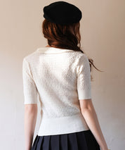 ケーブル編み深めクルーネックサマーニットsdpxyf2857 ホワイト