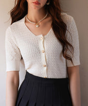 ケーブル編み深めクルーネックサマーニットsdpxyf2857 ホワイト