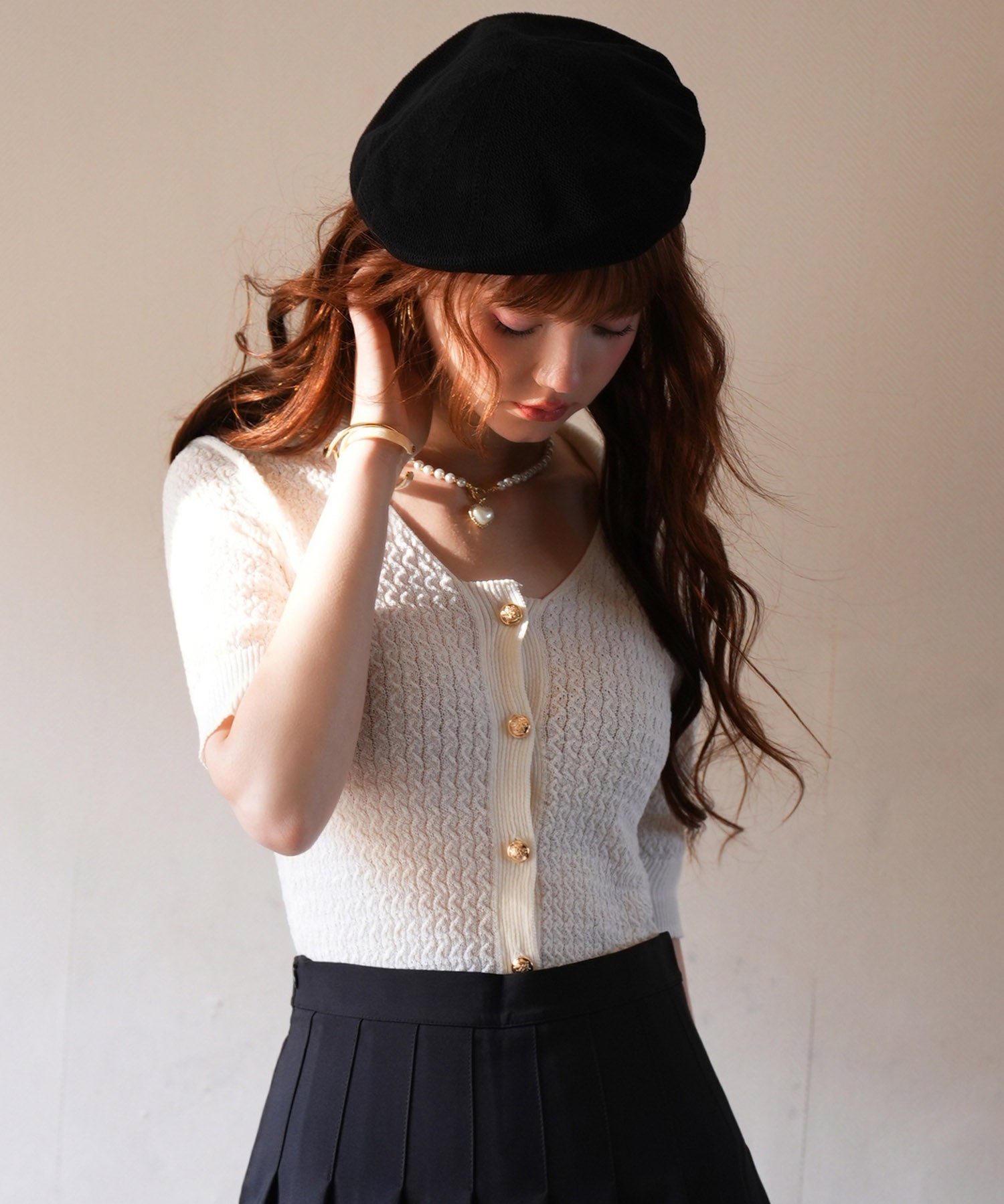 ケーブル編み深めクルーネックサマーニットsdpxyf2857 ホワイト