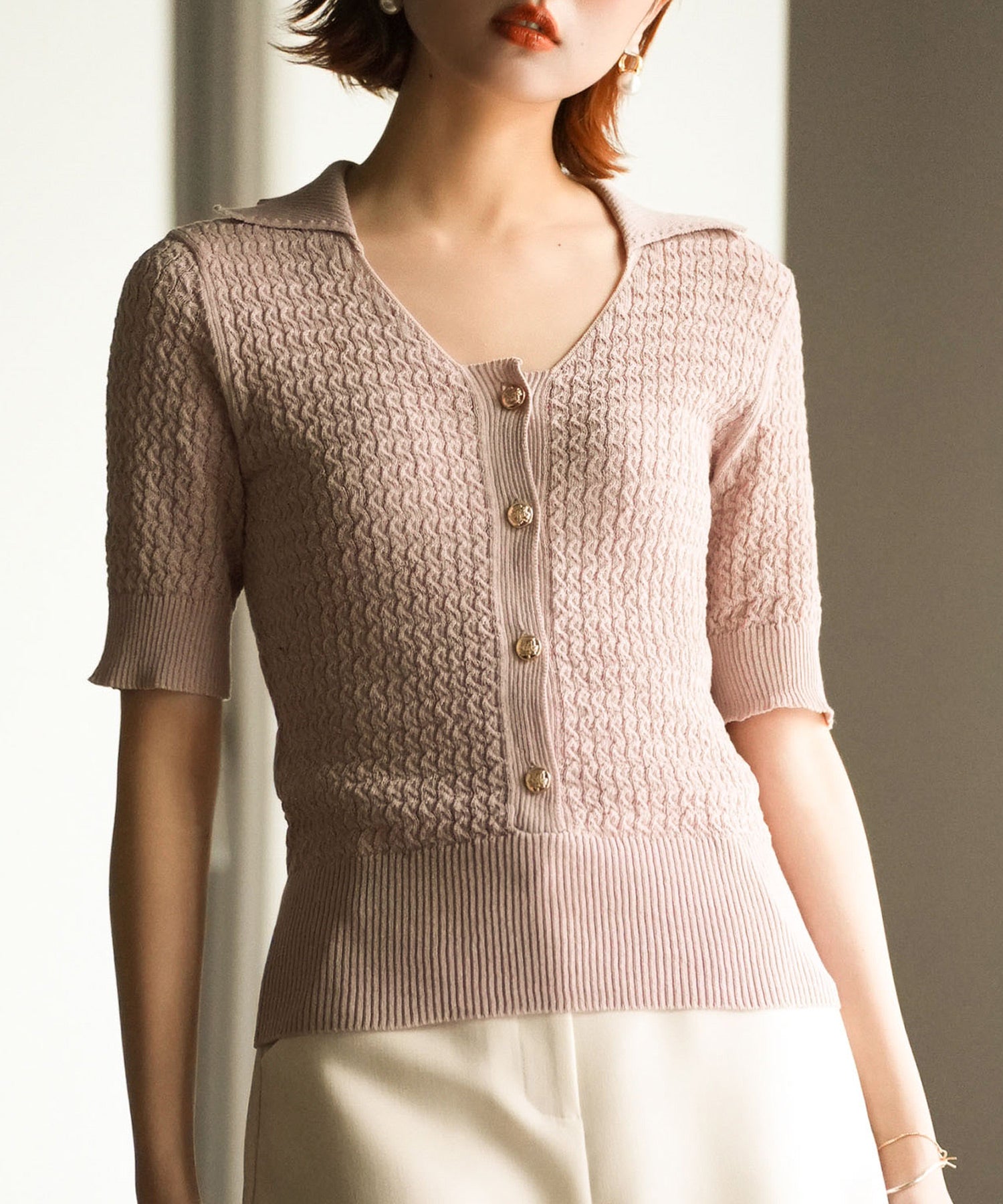 ケーブル編み深めクルーネックサマーニットsdpxyf2857 ピンク – [公式