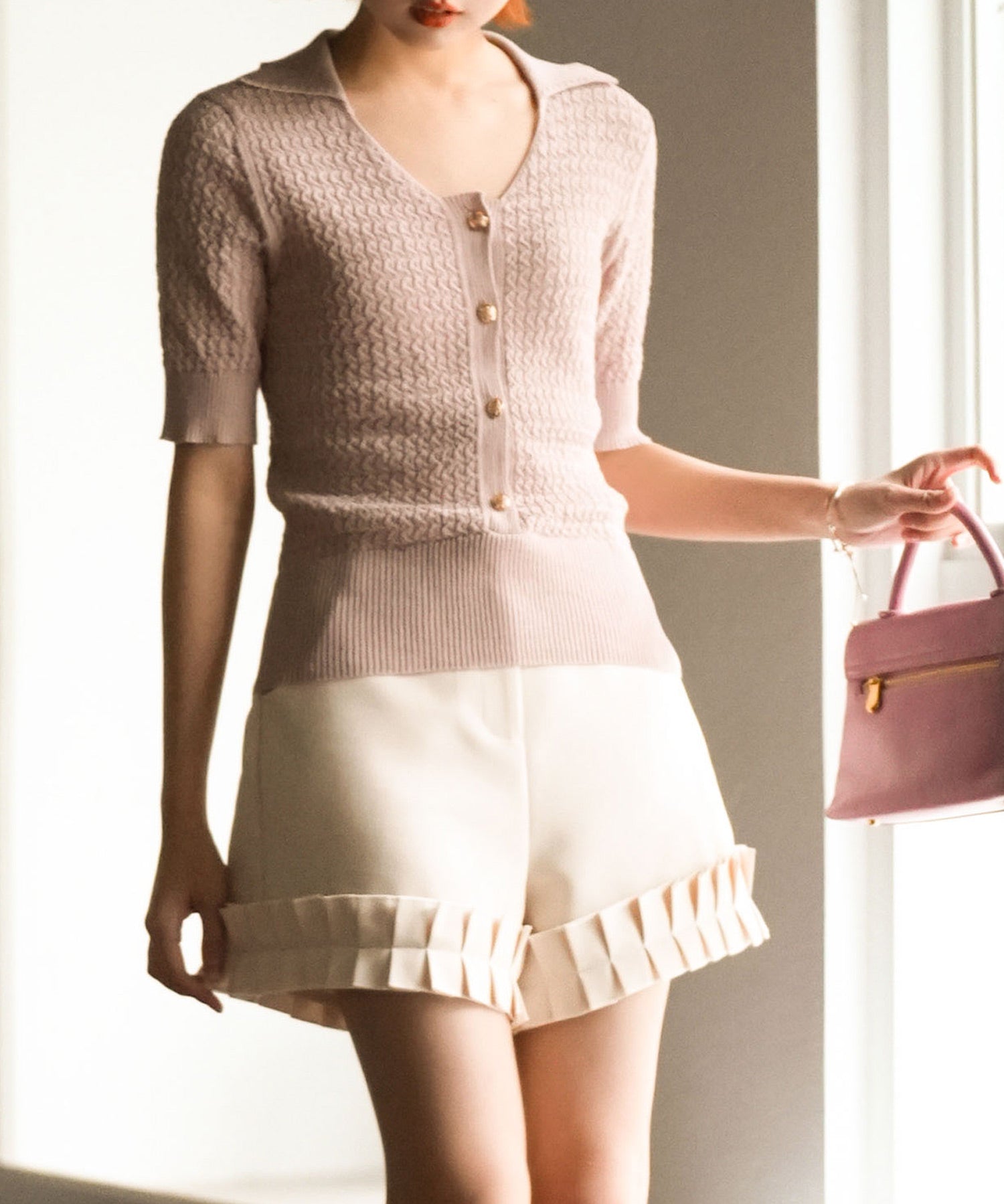 ケーブル編み深めクルーネックサマーニットsdpxyf2857 ピンク