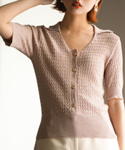 ケーブル編み深めクルーネックサマーニットsdpxyf2857 ピンク