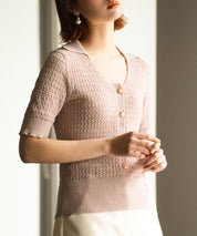 ケーブル編み深めクルーネックサマーニットsdpxyf2857 ピンク