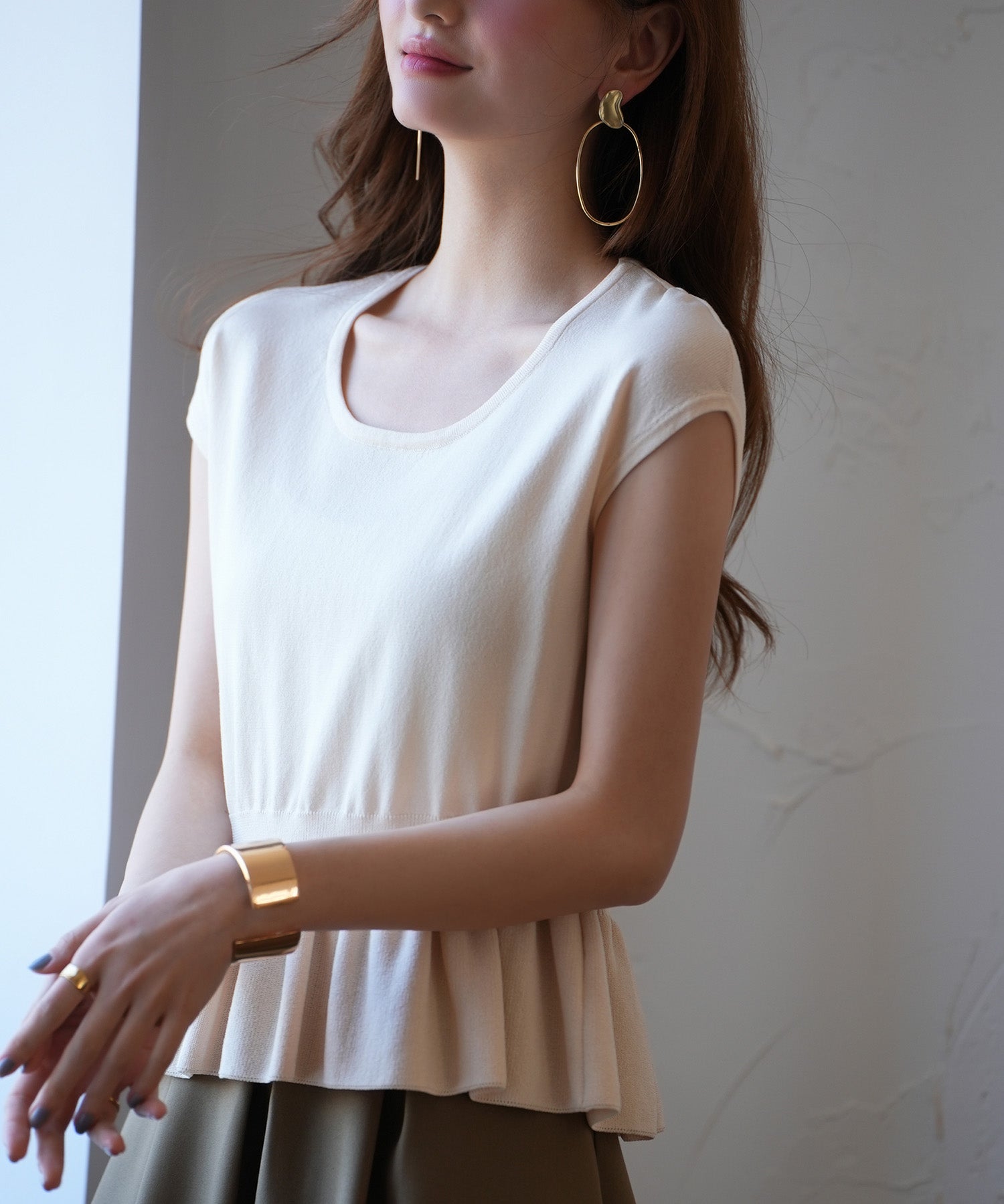 ペプラムサマーニットプルオーバsdpxyf2858 アイボリー