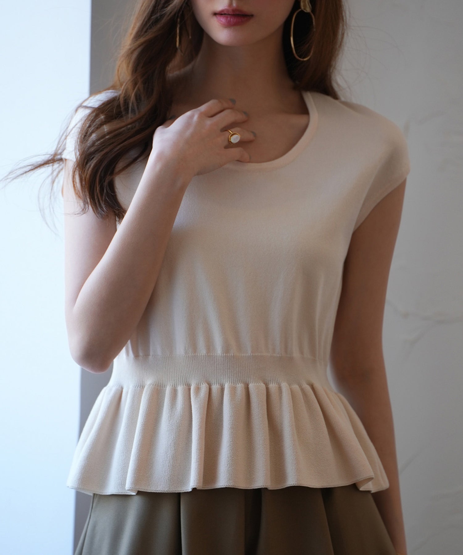 ペプラムサマーニットプルオーバsdpxyf2858 アイボリー