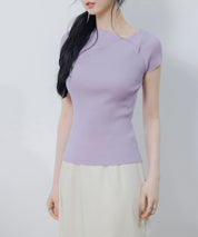 【サマーニット】レギュラーネックリブニットsdpxyf2859 ラベンダー