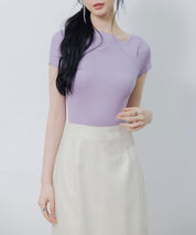 【サマーニット】レギュラーネックリブニットsdpxyf2859 ラベンダー