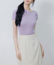 【サマーニット】レギュラーネックリブニットsdpxyf2859 ラベンダー