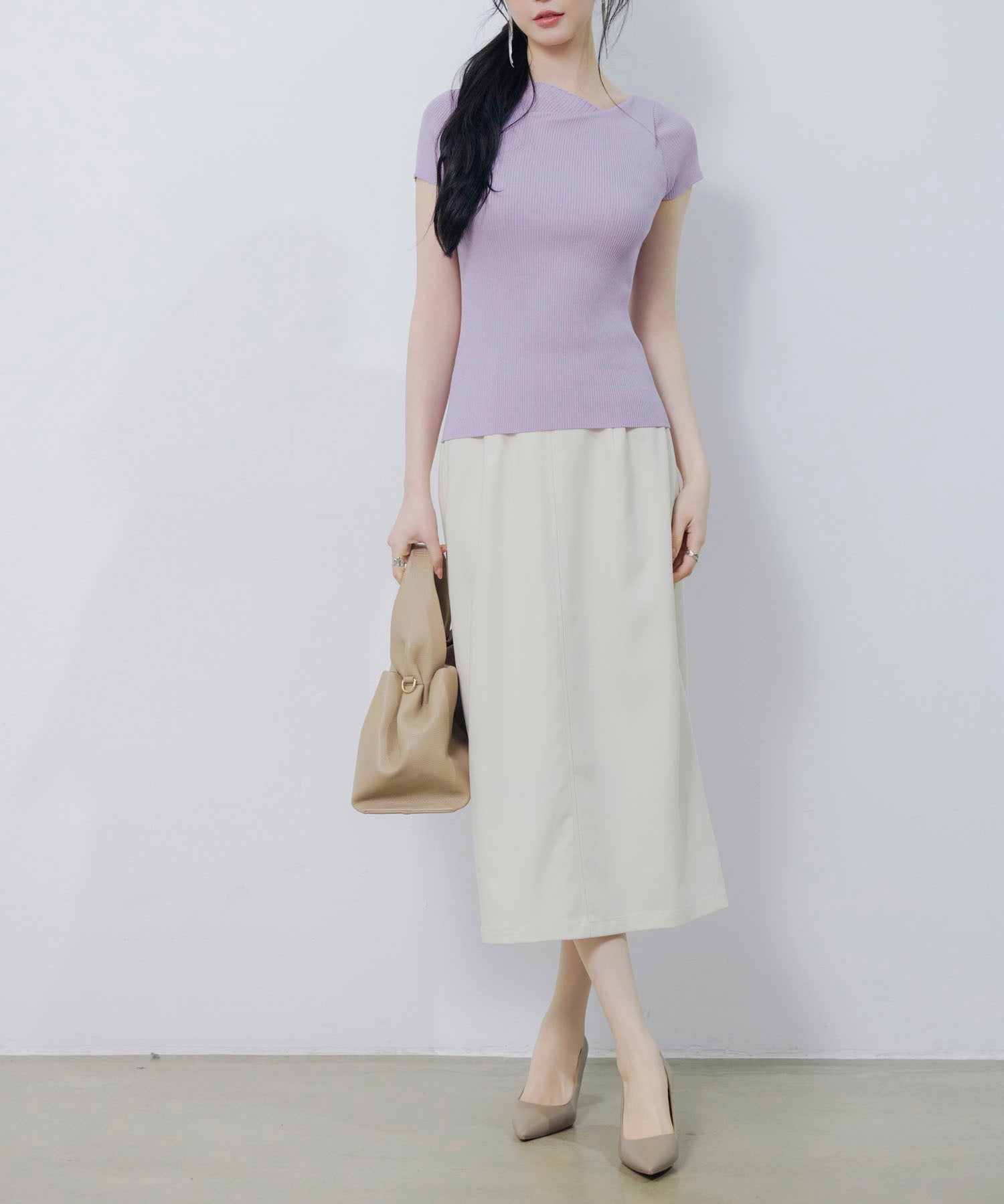 【サマーニット】レギュラーネックリブニットsdpxyf2859 ラベンダー