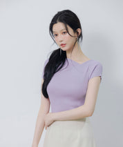 【サマーニット】レギュラーネックリブニットsdpxyf2859 ラベンダー