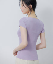 【サマーニット】レギュラーネックリブニットsdpxyf2859 ラベンダー