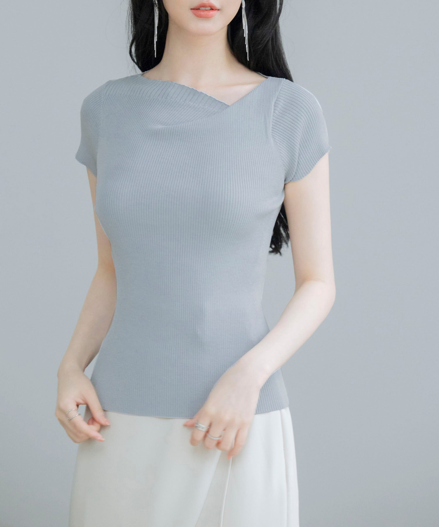 【サマーニット】レギュラーネックリブニットsdpxyf2859-102-18