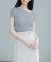 【サマーニット】レギュラーネックリブニットsdpxyf2859 グレー