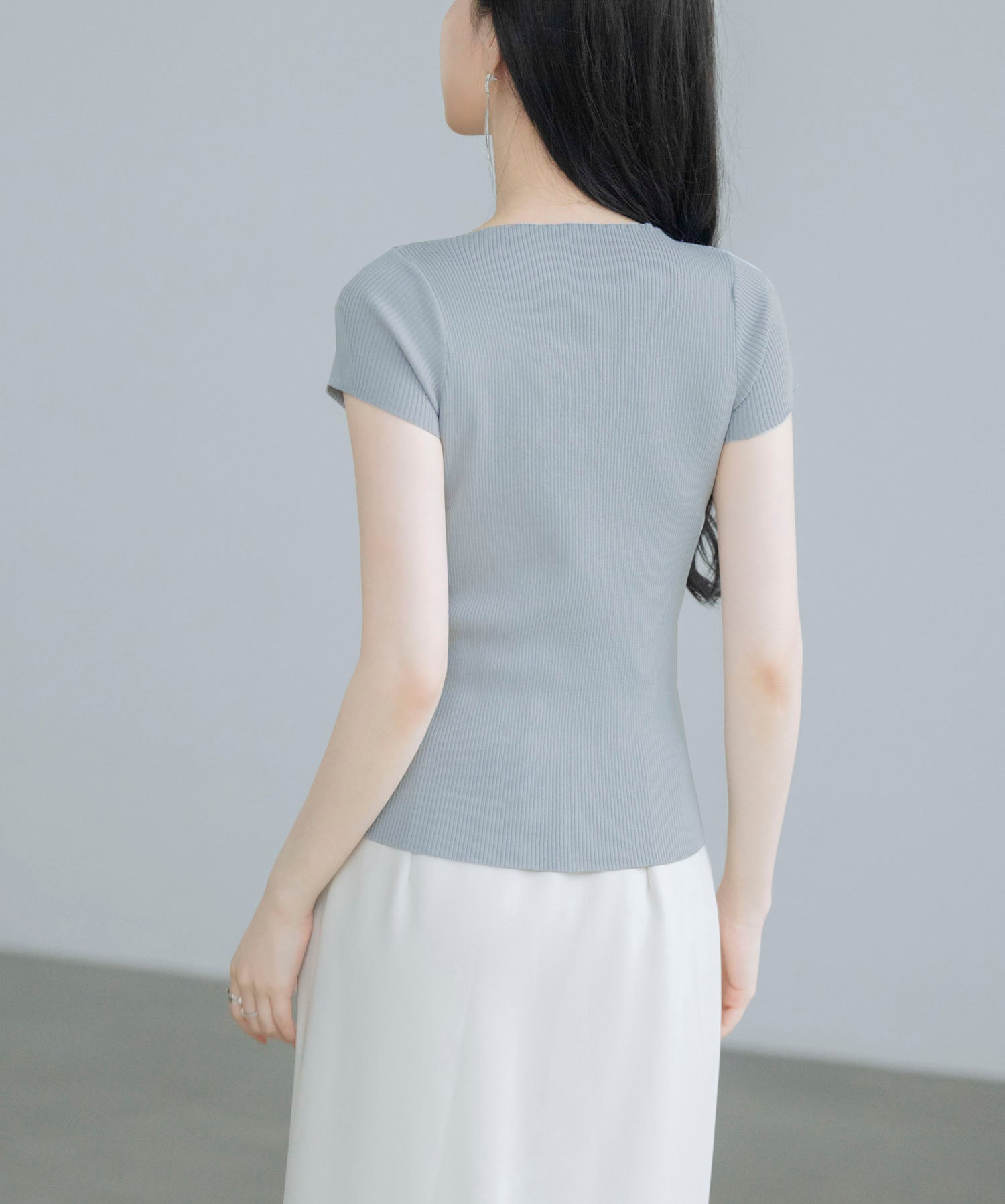 【サマーニット】レギュラーネックリブニットsdpxyf2859 グレー