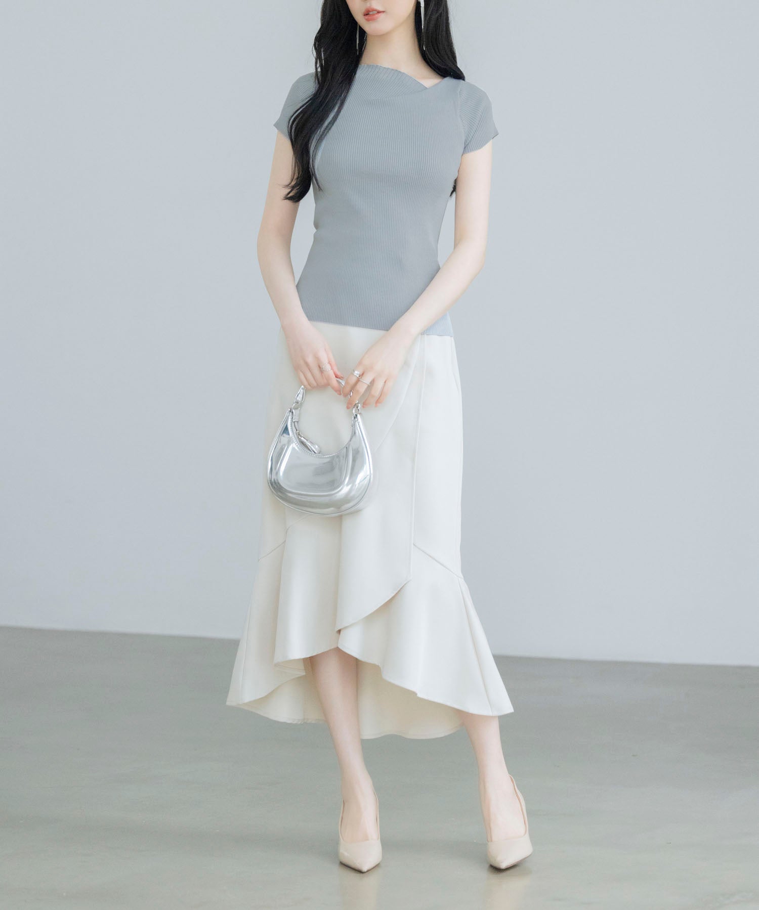 【サマーニット】レギュラーネックリブニットsdpxyf2859 グレー