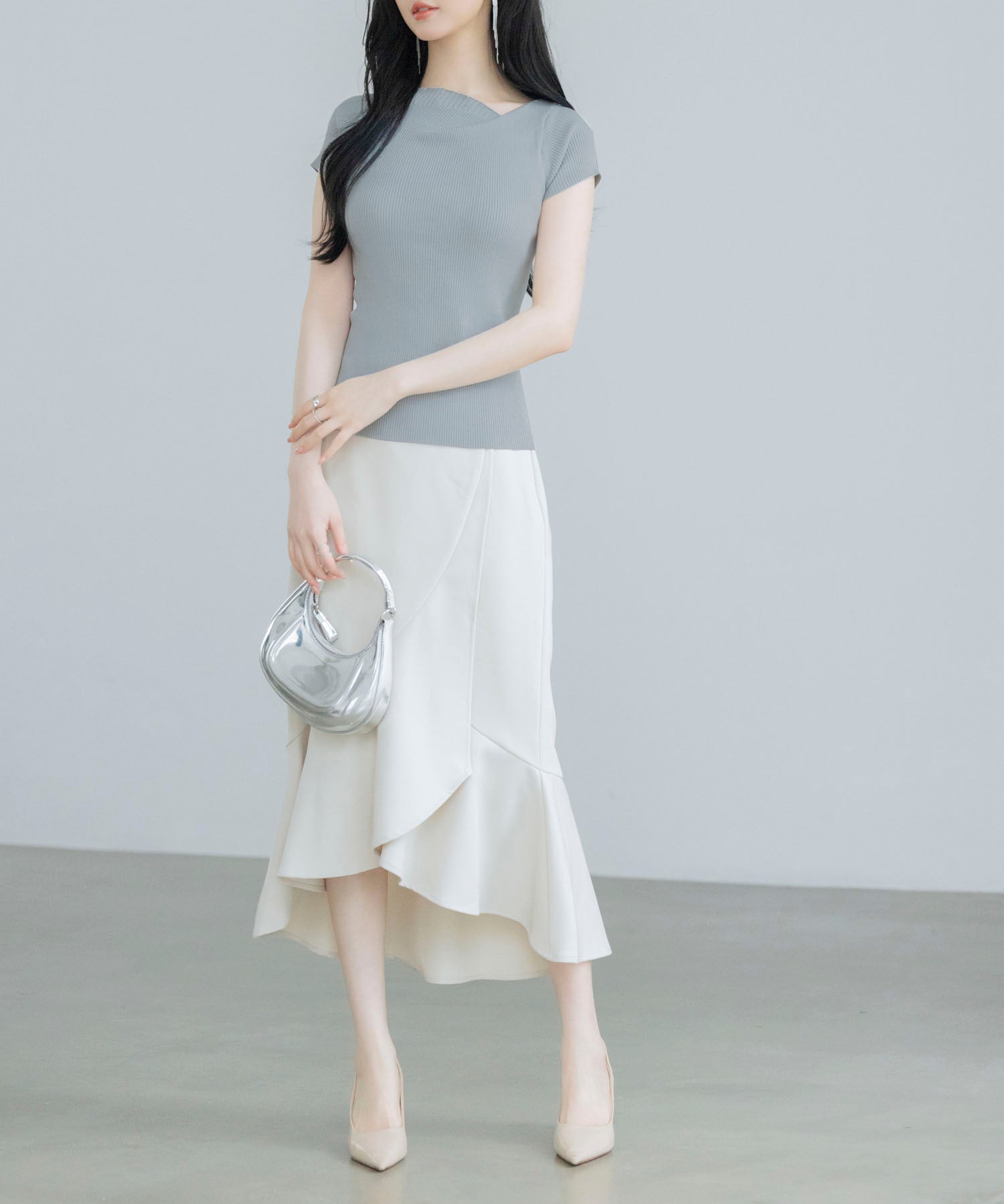 【サマーニット】レギュラーネックリブニットsdpxyf2859 グレー