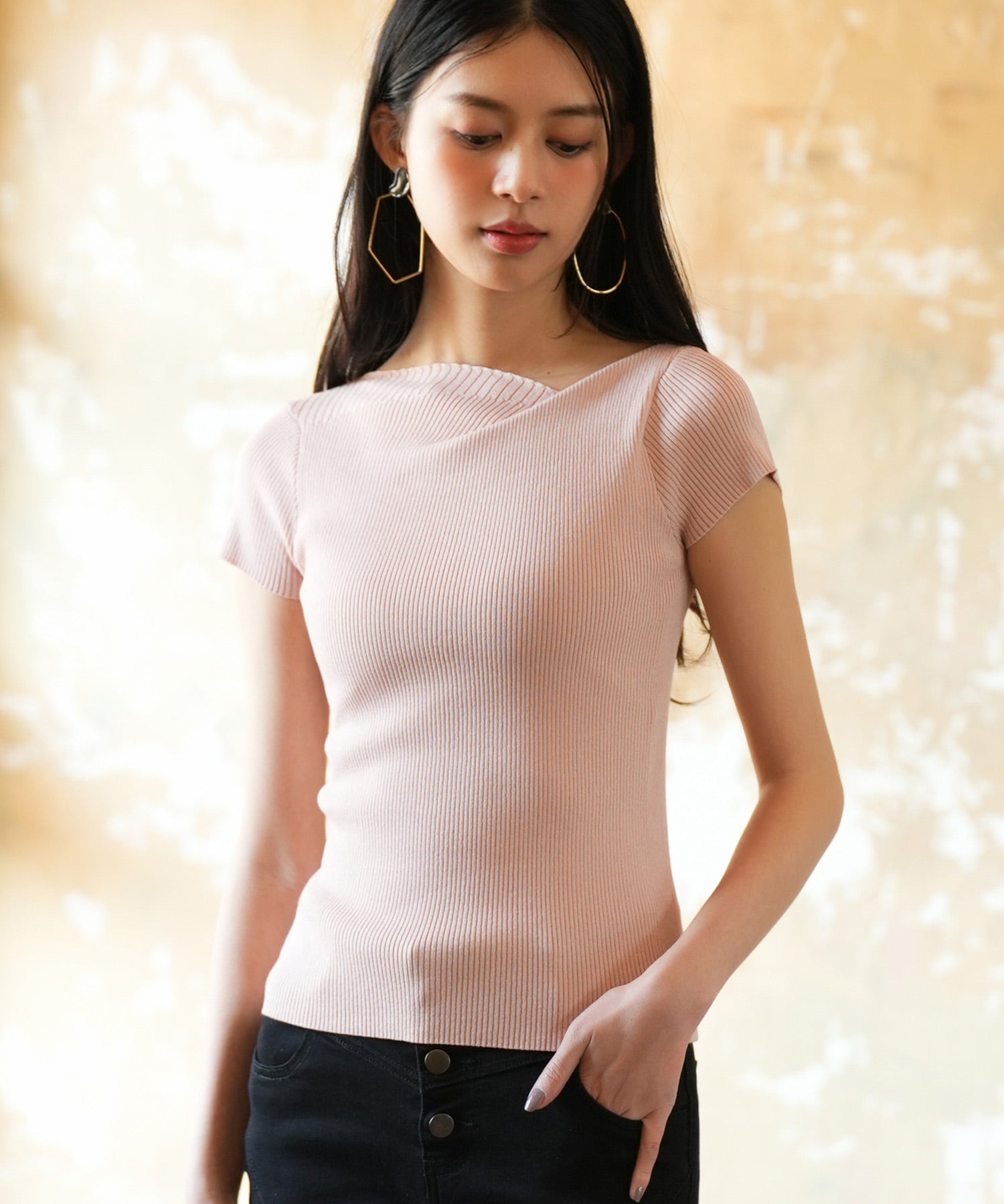 【サマーニット】レギュラーネックリブニットsdpxyf2859-102-26