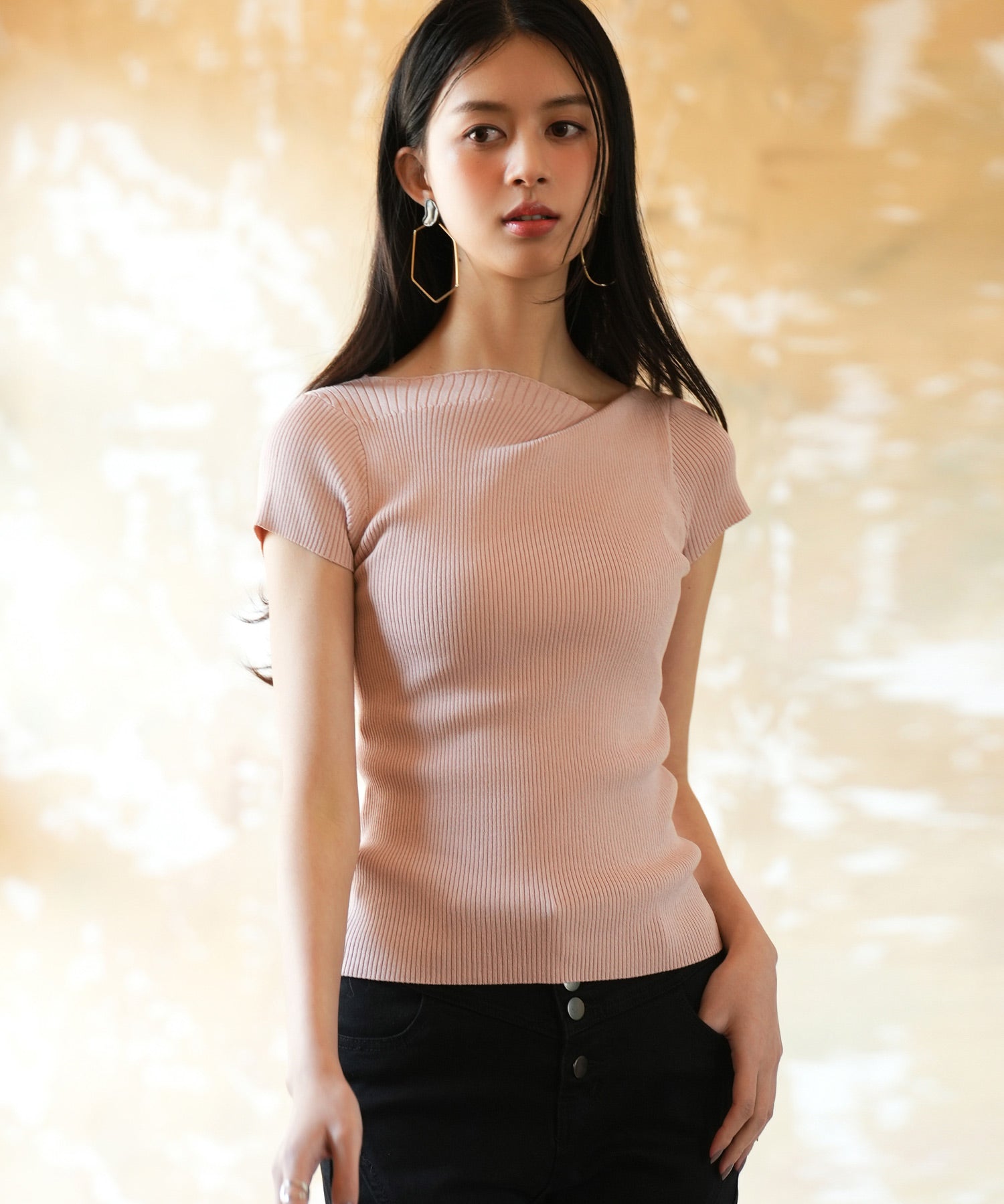 【サマーニット】レギュラーネックリブニットsdpxyf2859 ピンク