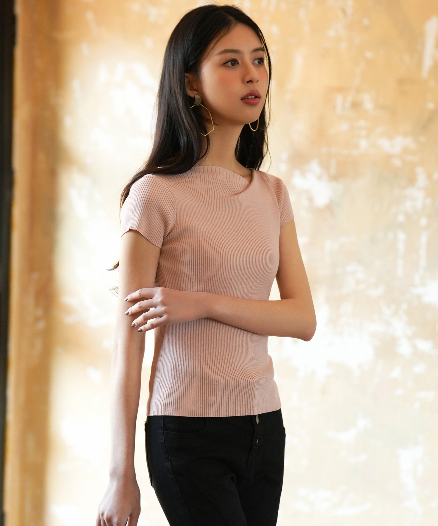 【サマーニット】レギュラーネックリブニットsdpxyf2859 ピンク