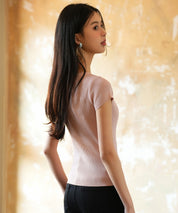 【サマーニット】レギュラーネックリブニットsdpxyf2859 ピンク