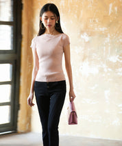 【サマーニット】レギュラーネックリブニットsdpxyf2859 ピンク