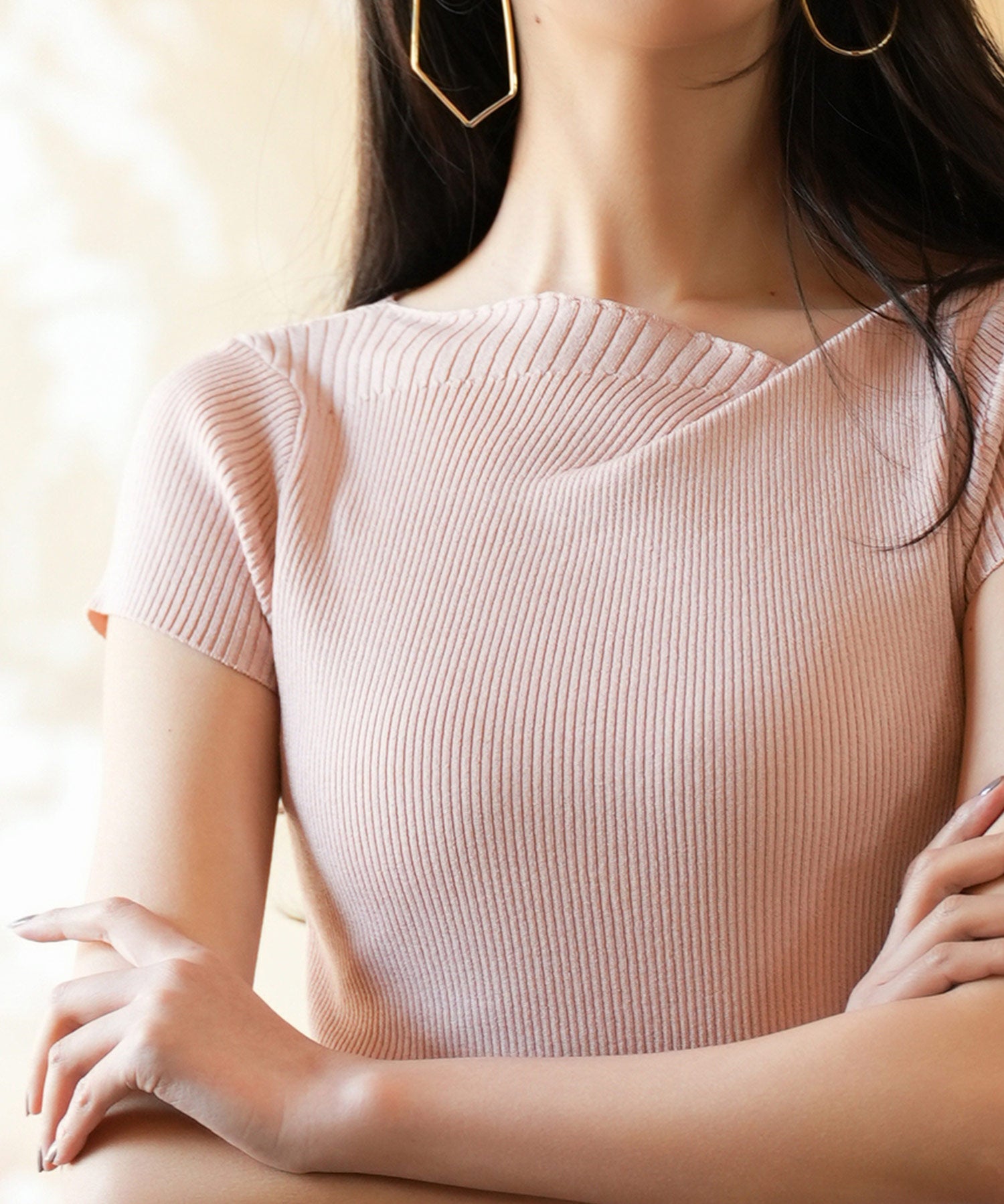 【サマーニット】レギュラーネックリブニットsdpxyf2859 ピンク