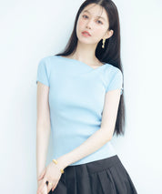 【サマーニット】レギュラーネックリブニットsdpxyf2859 ブルー