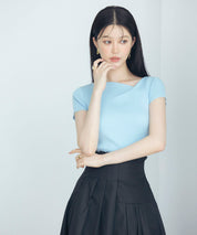 【サマーニット】レギュラーネックリブニットsdpxyf2859 ブルー