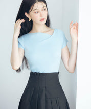 【サマーニット】レギュラーネックリブニットsdpxyf2859 ブルー