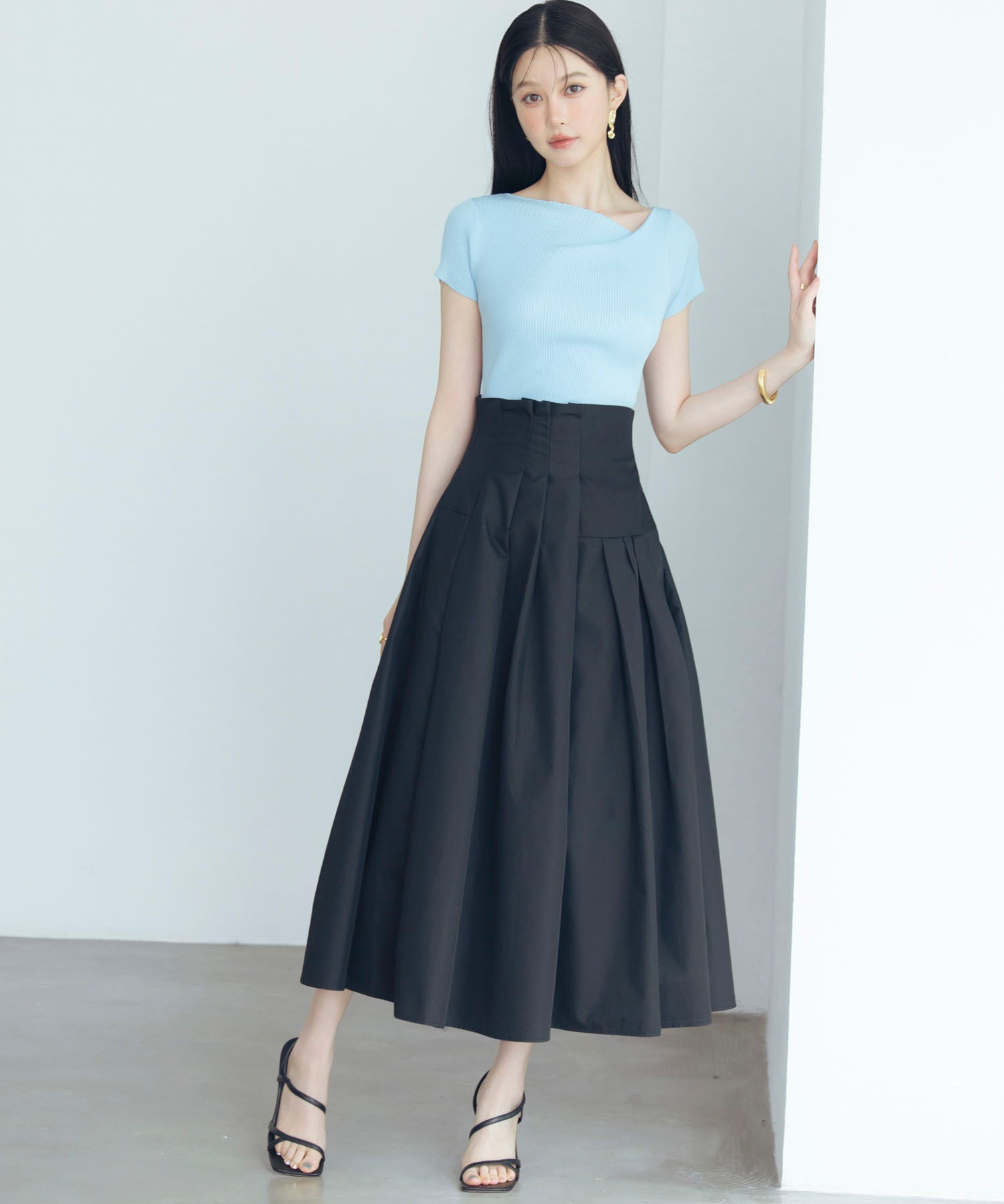 【サマーニット】レギュラーネックリブニットsdpxyf2859 ブルー