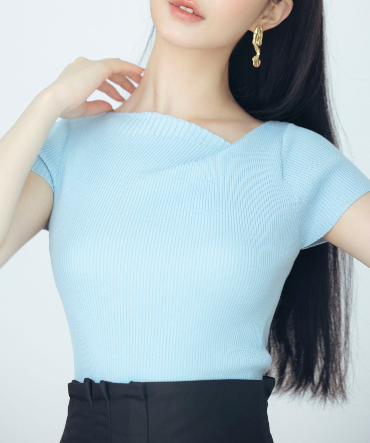 【サマーニット】レギュラーネックリブニットsdpxyf2859 ブルー