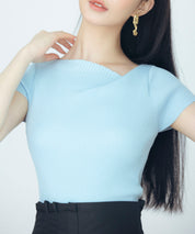 【サマーニット】レギュラーネックリブニットsdpxyf2859 ブルー