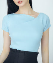 【サマーニット】レギュラーネックリブニットsdpxyf2859 ブルー