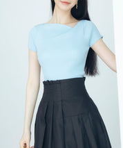 【サマーニット】レギュラーネックリブニットsdpxyf2859 ブルー