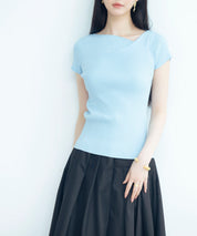 【サマーニット】レギュラーネックリブニットsdpxyf2859 ブルー