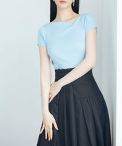 【サマーニット】レギュラーネックリブニットsdpxyf2859 ブルー