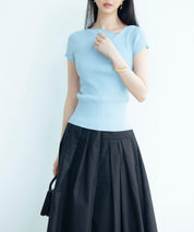 【サマーニット】レギュラーネックリブニットsdpxyf2859 ブルー