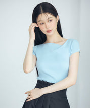 【サマーニット】レギュラーネックリブニットsdpxyf2859 ブルー