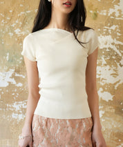 【サマーニット】レギュラーネックリブニットsdpxyf2859 アイボリー