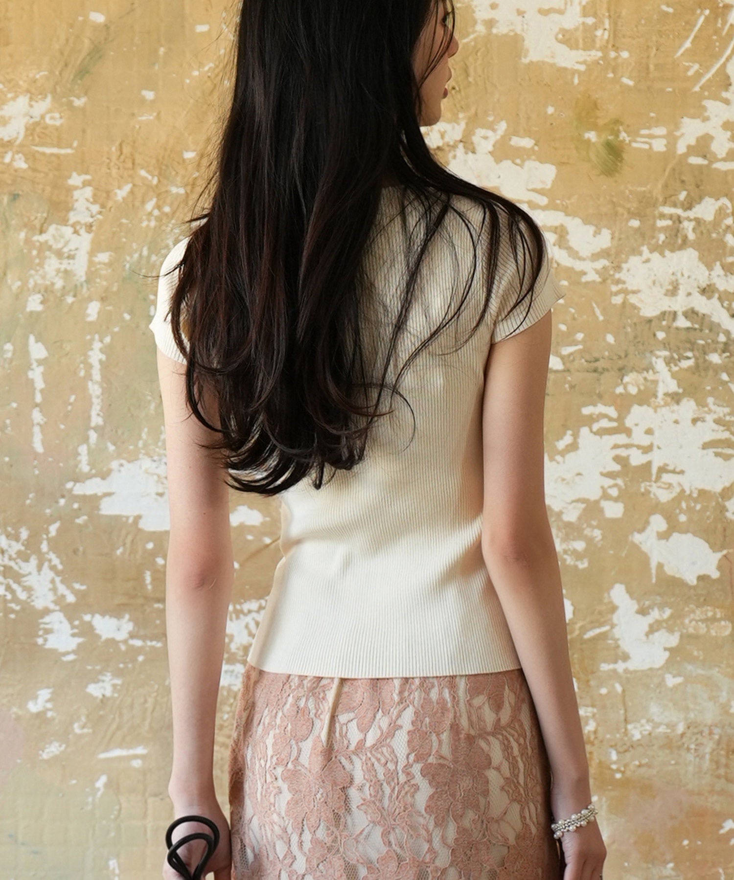 【サマーニット】レギュラーネックリブニットsdpxyf2859 アイボリー