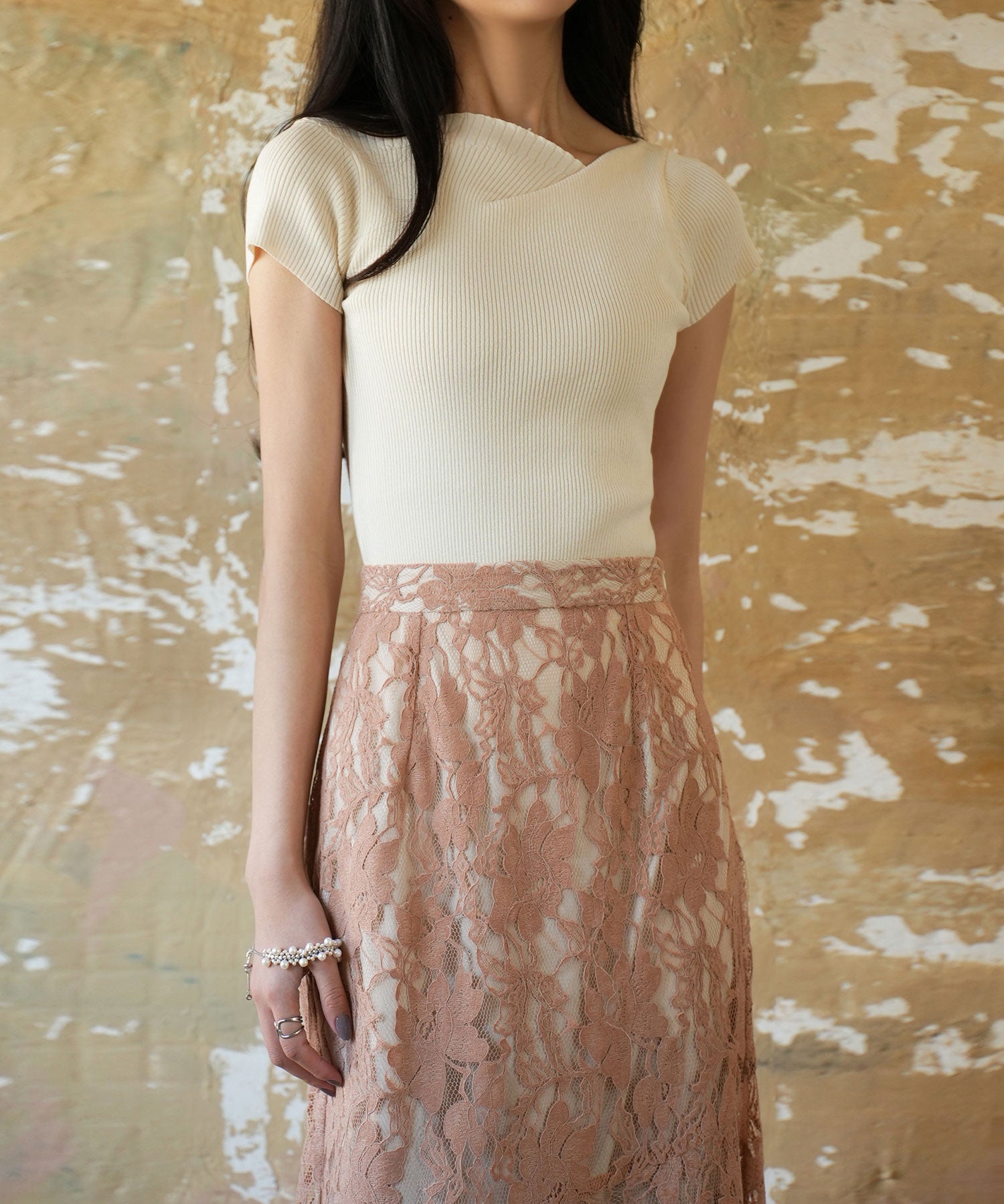 【サマーニット】レギュラーネックリブニットsdpxyf2859 アイボリー