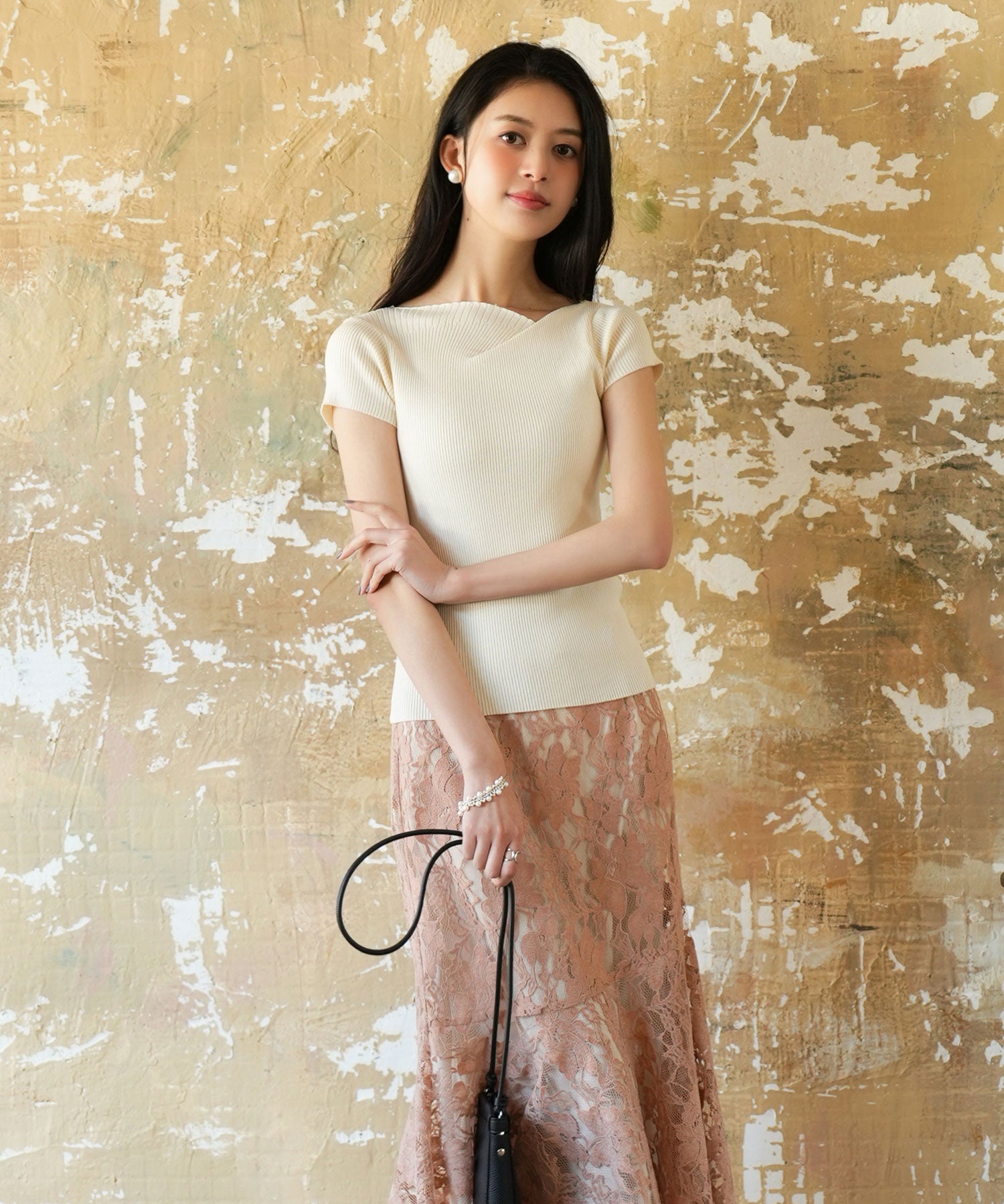 【サマーニット】レギュラーネックリブニットsdpxyf2859 アイボリー