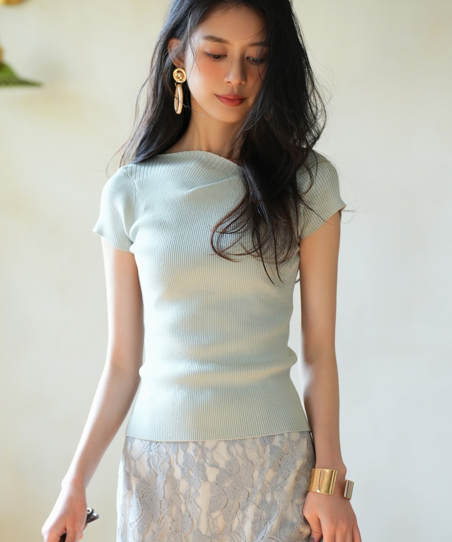 【サマーニット】レギュラーネックリブニットsdpxyf2859-102-50