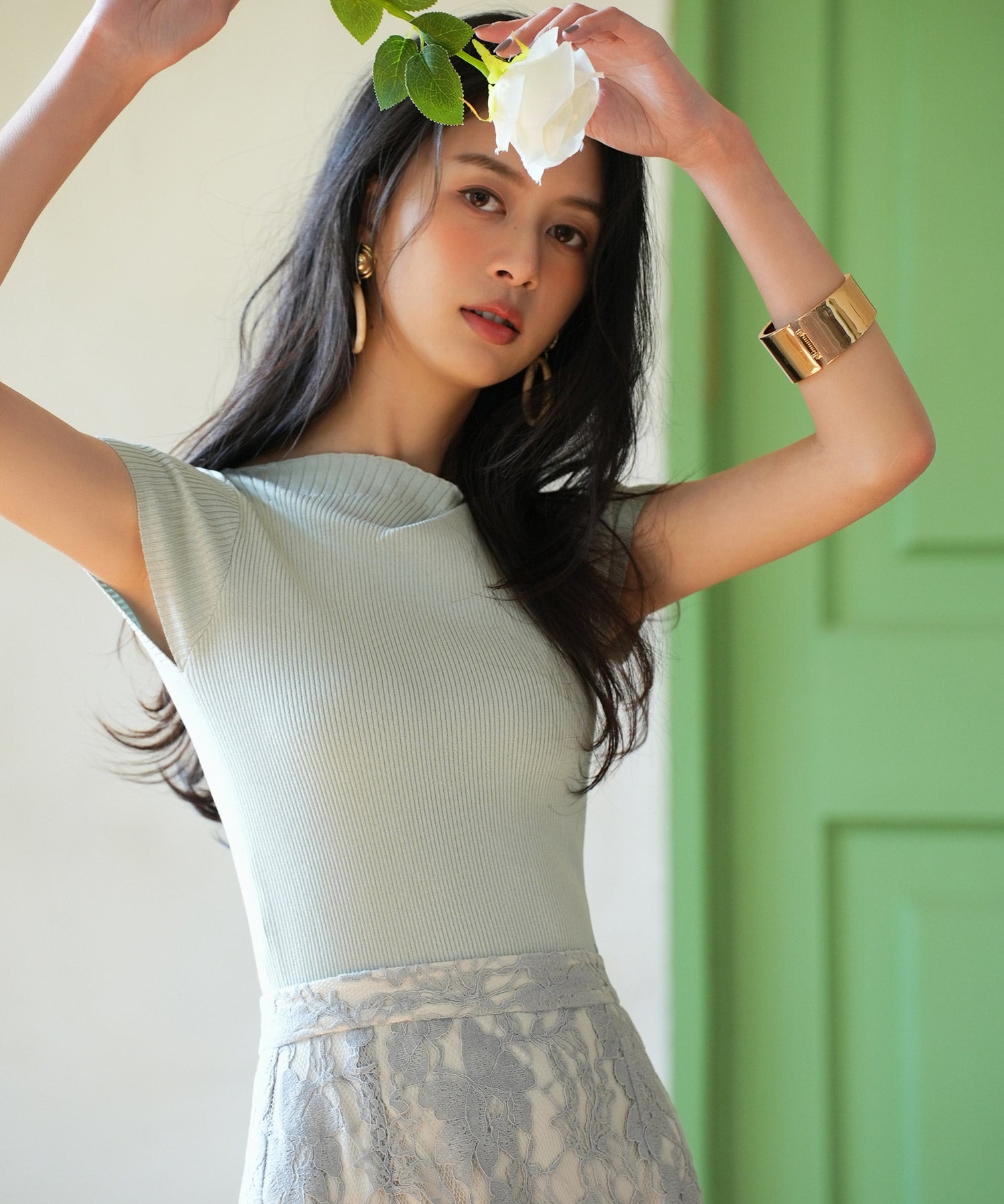 【サマーニット】レギュラーネックリブニットsdpxyf2859 ミント