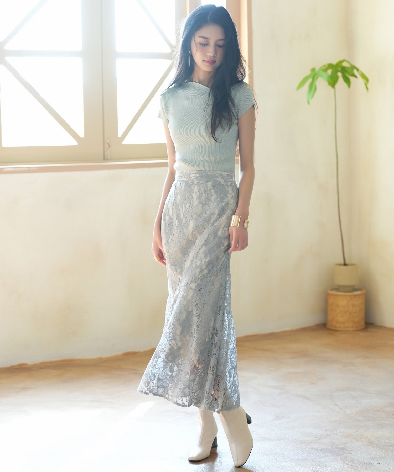 【サマーニット】レギュラーネックリブニットsdpxyf2859 ミント