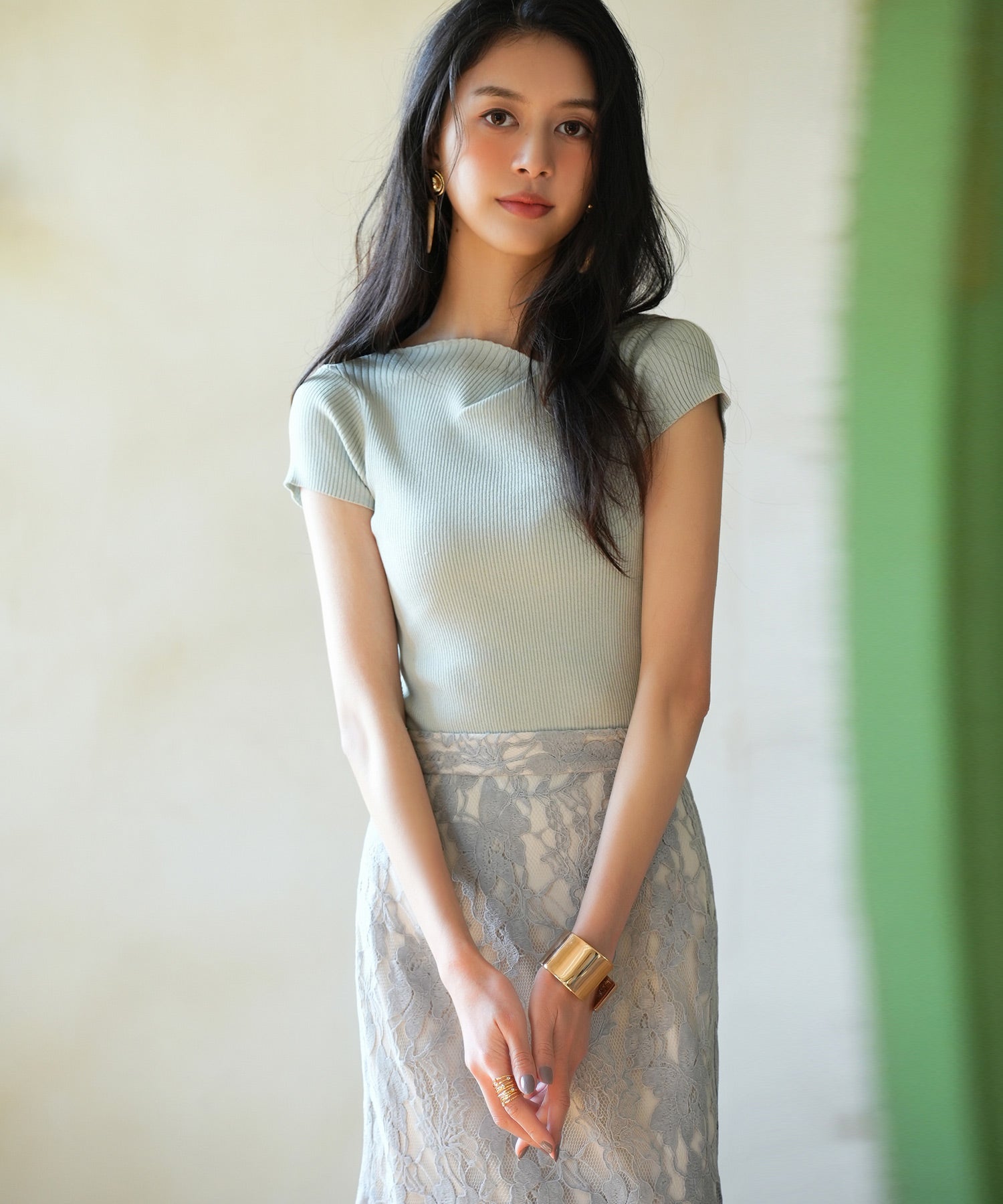 【サマーニット】レギュラーネックリブニットsdpxyf2859 ミント