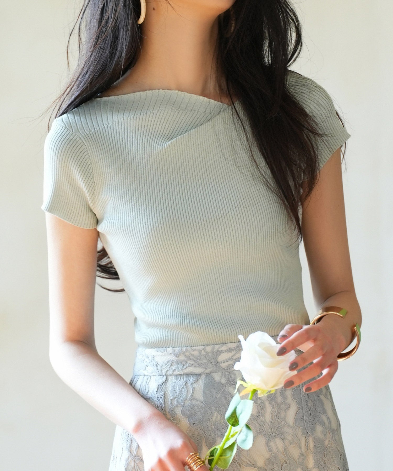 【サマーニット】レギュラーネックリブニットsdpxyf2859 ミント