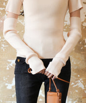 アームウォーマー付き3wayレギュラーネックリブプルオーバーsdpxyf2860 アイボリー