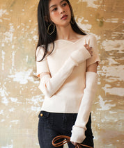 アームウォーマー付き3wayレギュラーネックリブプルオーバーsdpxyf2860-102-38